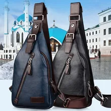 Hot Retro cremallera bolsas famosa marca de diseñador de los hombres de pecho hombre bolsa de viaje bolsa de hombre de moda de alta calidad de cuero de la vendimia crossbody bolsa