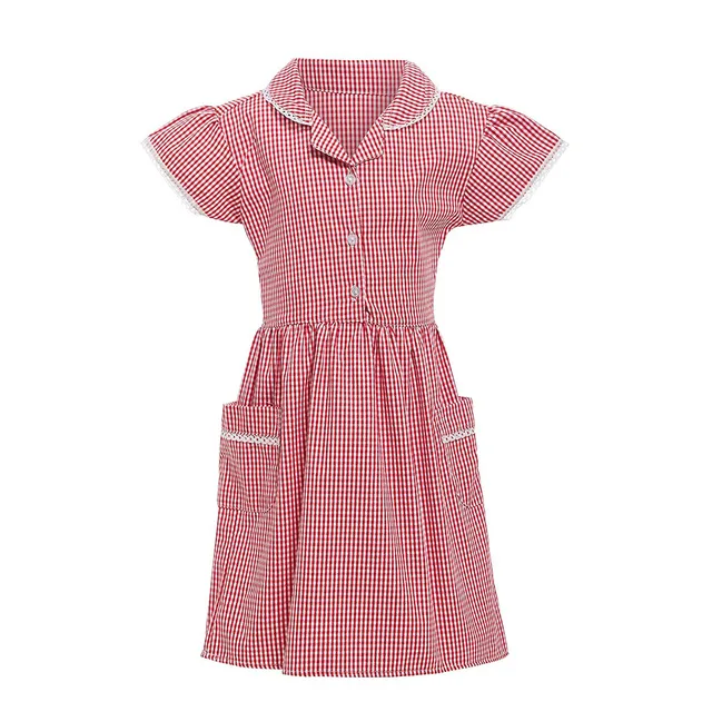 red and white check school dress