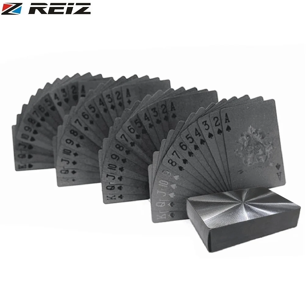 

REIZ 54pcs/pack Gold Foil Poker Novelty Collection Waterproof PVC Plastic Playing Cards Set Solid Color Black Board Game VIP
