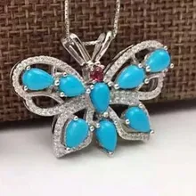 Натуральный зеленый бирюзовый кулон S925 серебро Природный камень кулон Цепочки и ожерелья модный большой Роскошная Бабочка Женщины ювелирные изделия