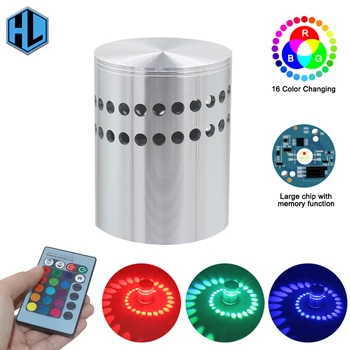 

3W RGB LED Wall Light Sconce fixture with Aluminum Shell +24 keys Remote Control Rotate Luminous for foyer KTV Bar Decoration