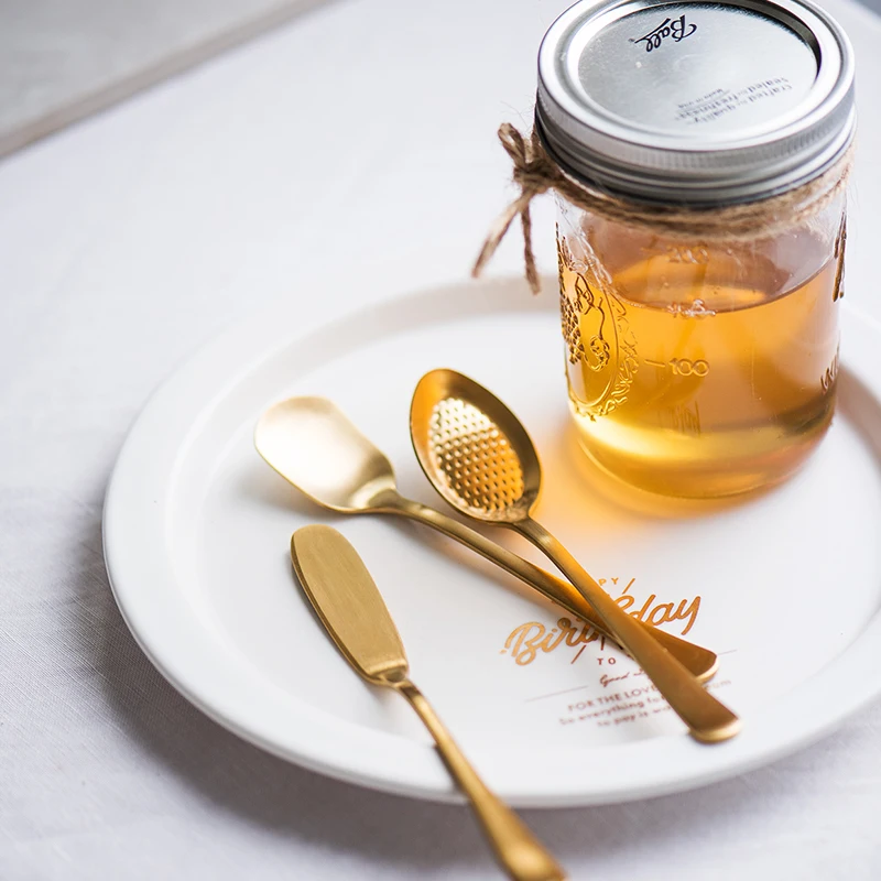 Chic Gold 304 Stainless Steel Spoon Teaspoon Coffee Fruit Ice Cream Cake Tea Elegant Golden Spoons Girly Tableware Kitchen Tool