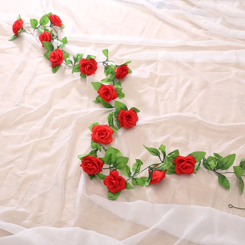 Искусственные розы лоза ветка розы см Шелк 240 поддельные цветы поддельные зеленые листья розы для дома Свадебные украшения diy висит