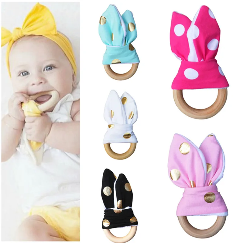 Hot Sale font b Baby b font Teething Ring Teether Bell Natural Wood Circle With Fabric