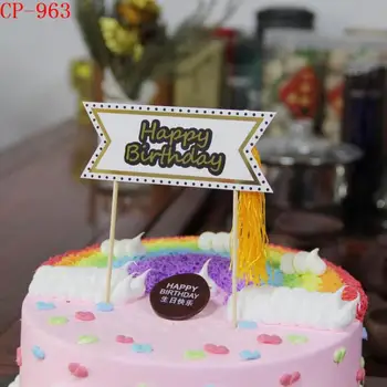 

50sets Golden Happy Birthday Letters Cake Flag Cupcakes Topper Laser Cut Wrappers Kids Birthday Party Decoration Bautizo Nascita