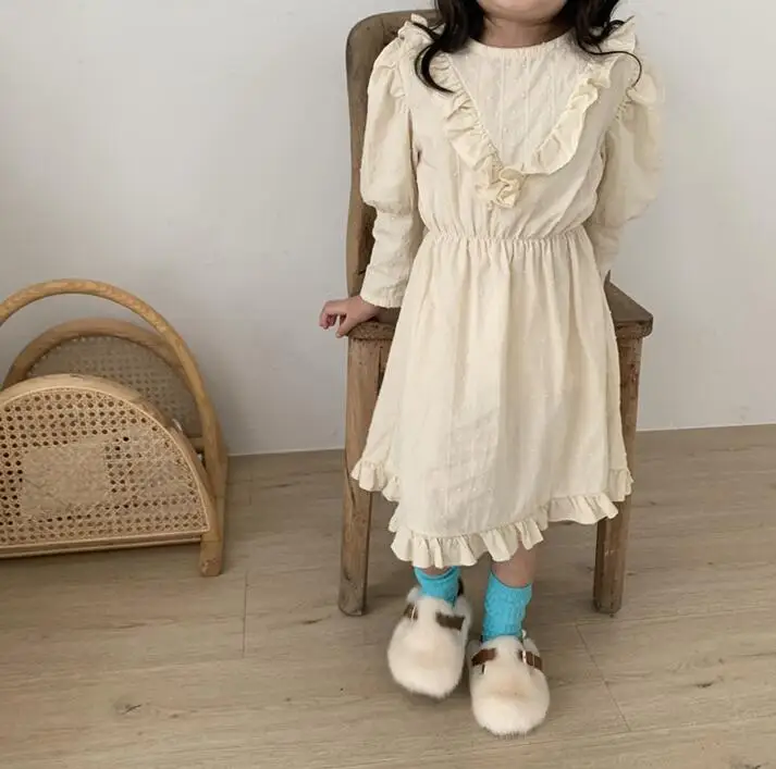 Платье в Корейском стиле с оборками для девочек; Модные осенние хлопковые платья для девочек; PX89