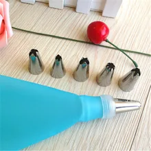 1x Length Silicone Icing Piping Cream Pastry Bag + 6x Stainless Steel Nozzle Set Cake Decorating Tool Baking Pastry Tips Tools