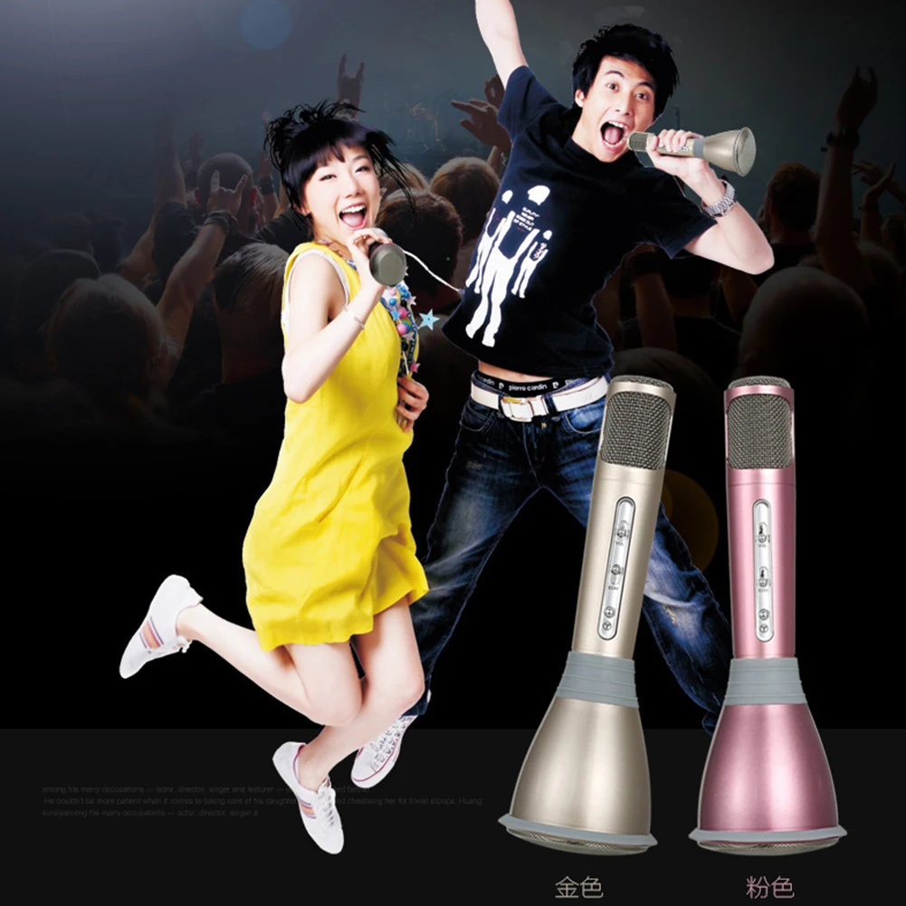 

New Professional Karaoke Player Wireless Condenser Microphone with Mic Speaker KTV Singing Record for Smart Phones Computer