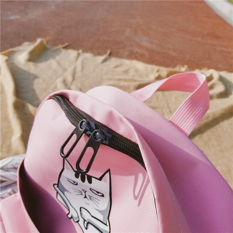 Menghuo Casual Women School Backpack Lovely Cat Printed Canvas Backpack Teenager Girls Large Capacity Ladies School Bag Mochilas (4)