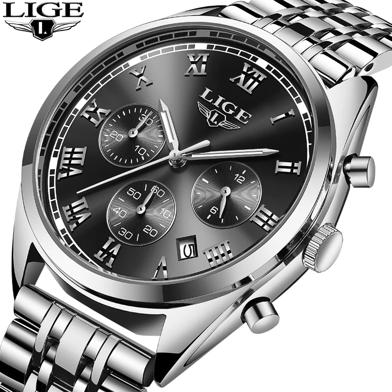 

Mens Watches Top Brand LIGE Fashion Business Waterproof Quartz Watch Mens Sports Full Steel Military Clock Relogio Masculino+Box