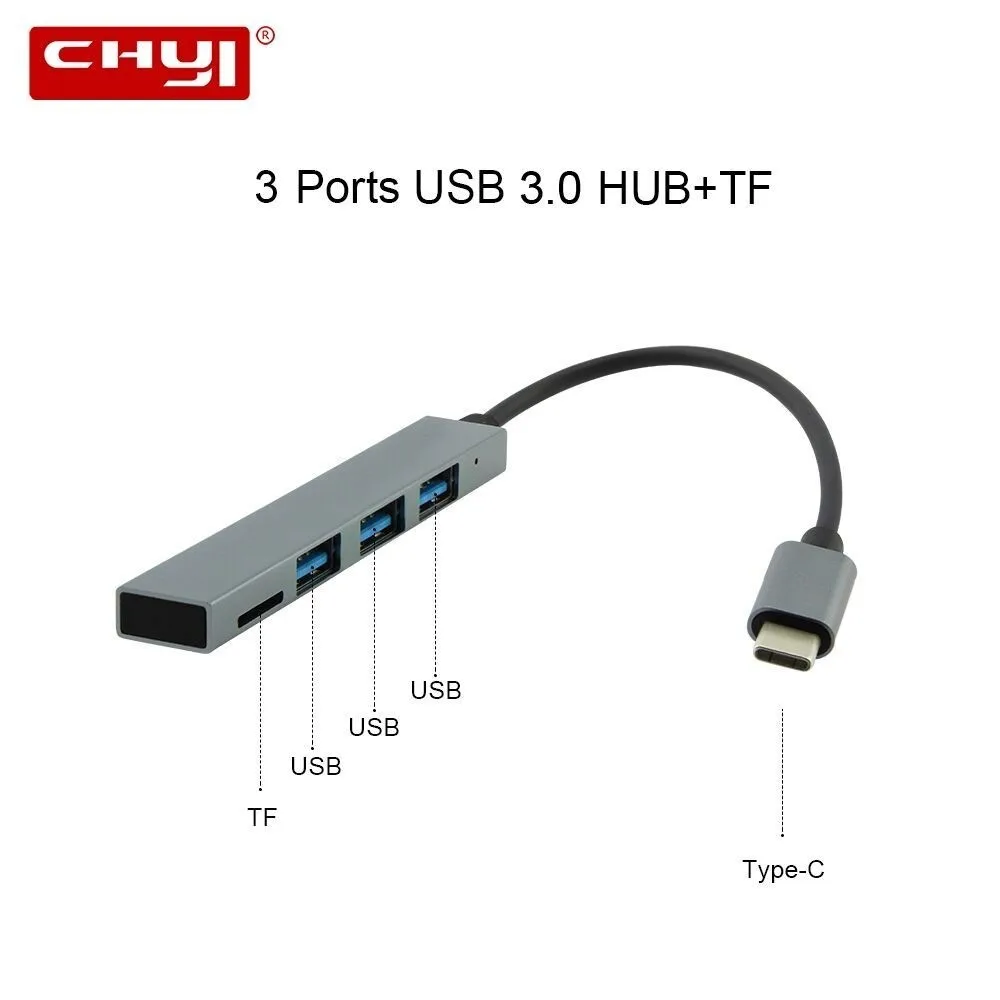 

CHYI USB-C Hub To 3 USB3.0 Port TF SD Card Reader Type-C 3.1 Hub Splitter For Macbook Pro Laptop Desktop Computer Accessories