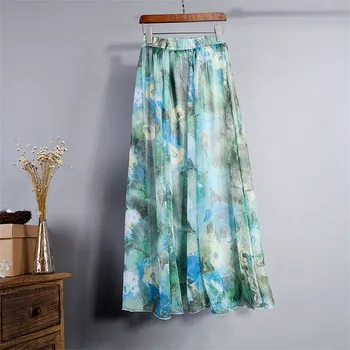 

New Summer Bohemia Women Skirts Chiffon Multi Colored Large Floral Pendulum Skirts Empire Beach Party Loose Maxi Skirts