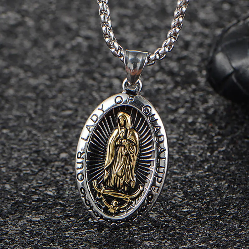 

Virgin Mary Pendants for Women Men Titanium Steel Link Chain Catholic Guadalupe of Our Lady Necklace & Pendant Jewelry Wholesale