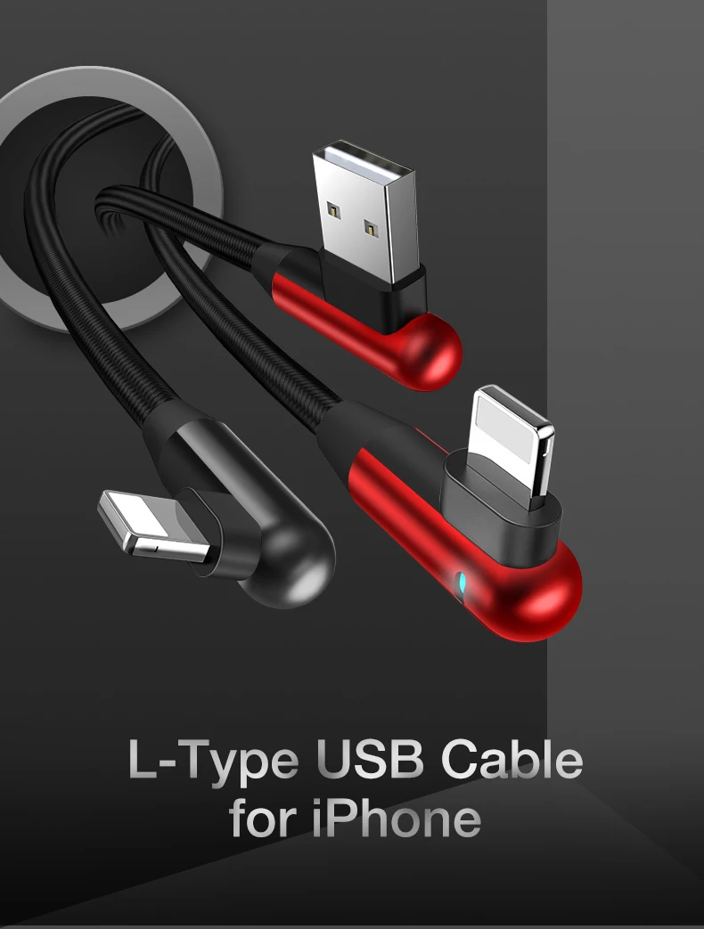 Cafele светодиодный usb-кабель для iPhone X, Xr, Xs, Max, игровой usb-кабель для мобильного телефона, для iPhone 6, 7, 8, нейлоновый Плетеный зарядный кабель