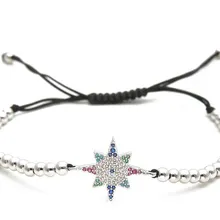Золото Серебро Микро-паве cz кубический цирконий веревка отрегулированный браслет из медного бисера jkh5b Снежинка Шарм плетеные браслеты для женщин