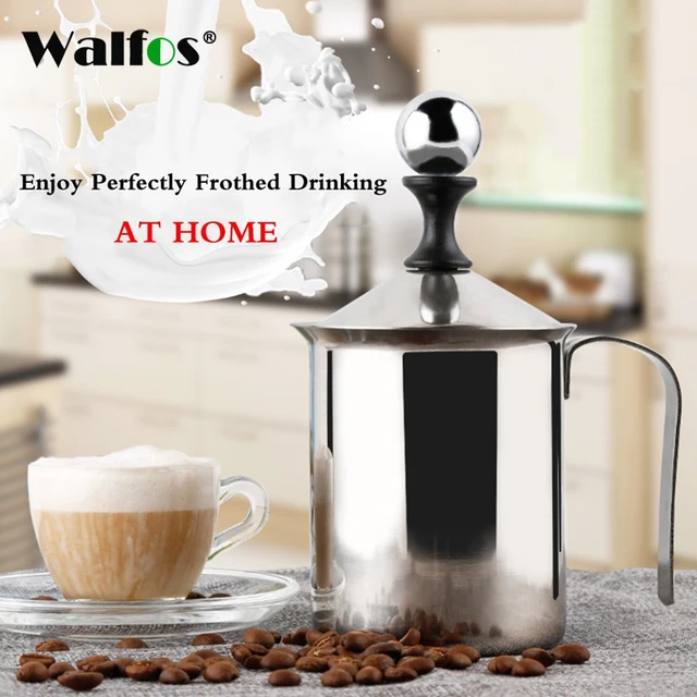 Best Offers WALFOS Quality Stainless Steel Hign Frother Creamer Milk Creamer Coffee Foam Cappuccino 400 ML Double Silver Mesh Fabric Foam