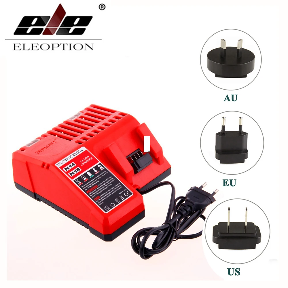

ELEOPTION 14V-18V Charger for Milwaukee Li-ion Battery For M18 C18C C1418C 48-11-1820 48-11-1815 48-11-1840 EU AU US Plug