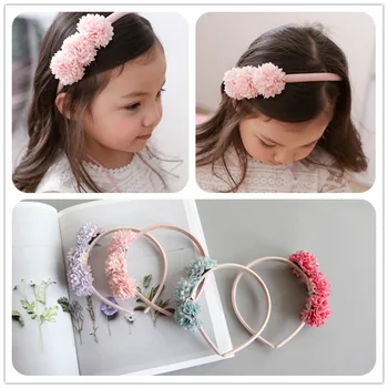 

Wholesale Boutique 10pcs Fashion Cute Floral Pom Pom Hairbands Solid Flower Hard Headbands Princess Headwear Hair Accessories