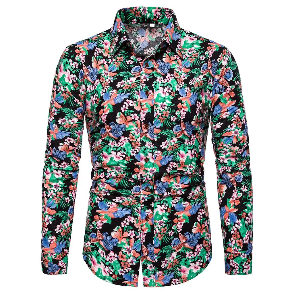 

Long sleeve Shirt for Men Flower Plus size Hip hop Floral Linen Shirts Men Blouse Men's clothing New