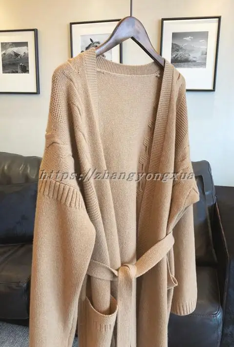  100% pure cashmere sweater cardigan 18 spring and autumn high end women's wear full belt cardigan c