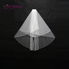 Wowbridal изящные невесты фата двухслойной блесток бисера край органзы свадебные аксессуары