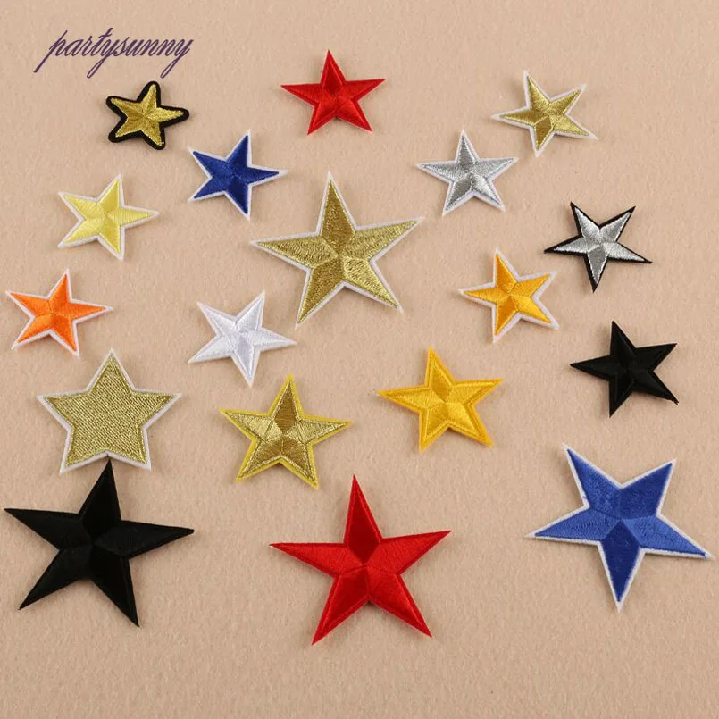 

PF Multicolor Gold Star Patches Iron On Badges Patches For Clothing Embroidered Cartoon Motif Applique Sticker Clothes Accessory