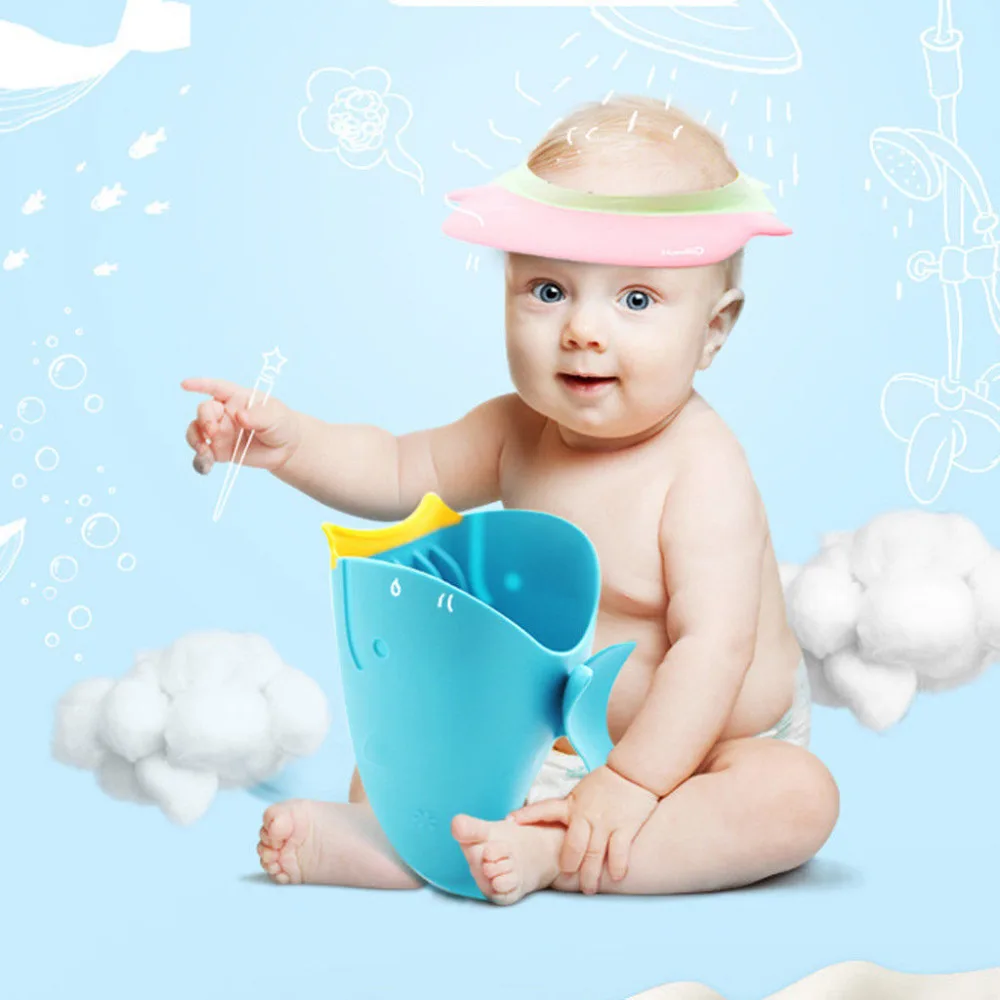 2018 New Arrival Baby Bath Cap Kids Washing Shampoo Cartoon Hair Whale Cup Children Shower Spoons Dropshipping
