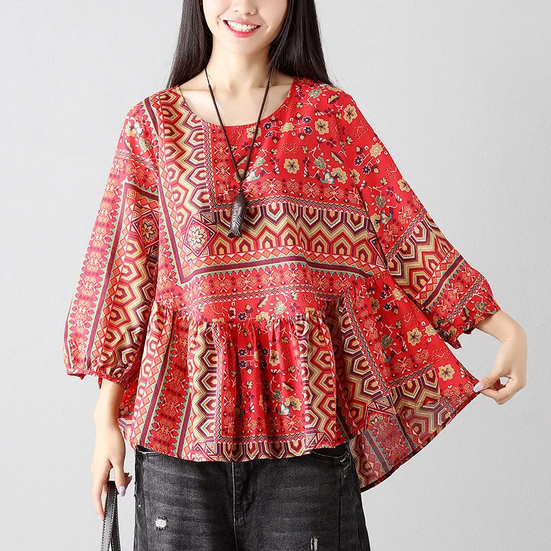 2018 Весенняя Новинка Свободные женские рубашки boho camisa Досуг и удобные девять
