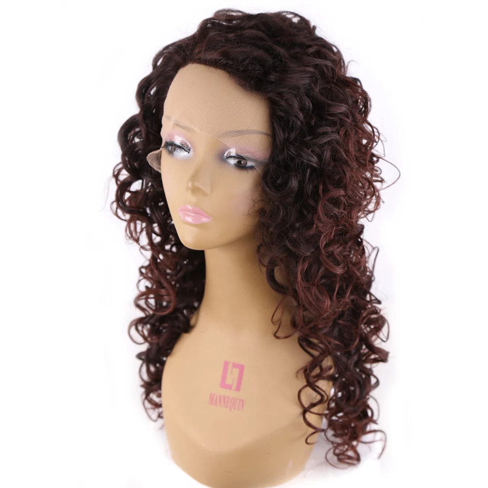 

Amir long curly wig with layered 1B99j color lace front wig with combs inside wigs for Afican American women free wig cap