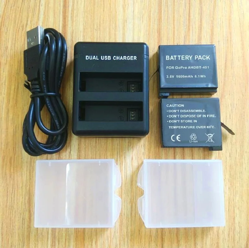 

Clownfish For Gopro Hero 4 Battery Bateria Power USB DUAL Charger Battery Case Hero 4 Silver/Black Action Camera Accessories