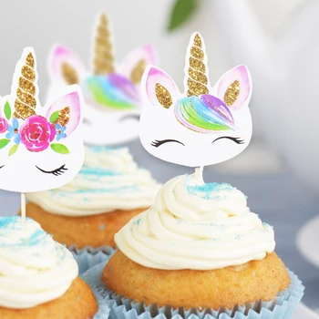

24pcs/set Unicorn cake toppers Unicorn party ,birthday party ,baby shower ,wedding cupcake flag home party cake decoration suppl