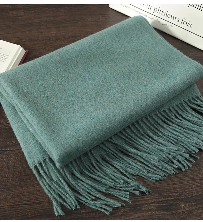 Luxury Winter Scarf Wool Cashmere Scarf Poncho Stoles Women Thicken Warm Scarves Wrap Pashmina Tassels Solid Color Scarf