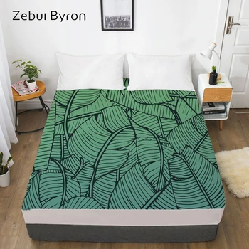 

3D HD Digital Print Custom Bed Sheet With Elastic,Fitted Sheet Twin/Full/Queen/King,Nordic Green leaf Mattress Cover 160x200