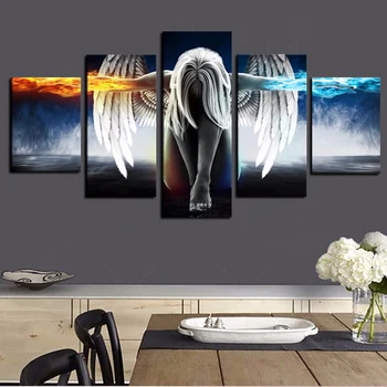 

5Panel 3D Angeles Girls Canvas Painting Anime Demons Children's Room Modular Wall Pictures Art HD Print for Living Room Cuadros