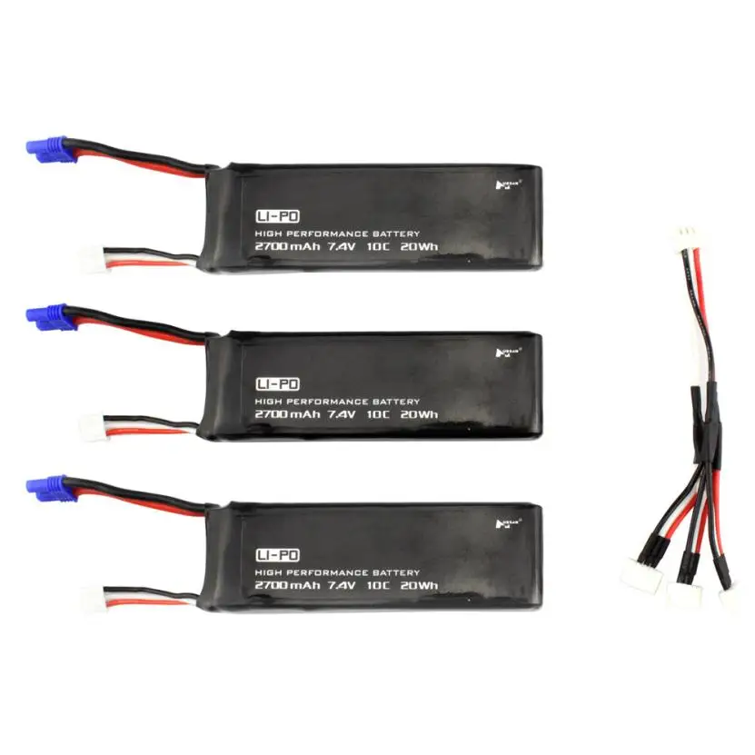

CHAMSGEND 3 pc Black 7.4V 2700MAH 10C Battery With EC2 Plug for Hubsan H501S X4 may 26 P30