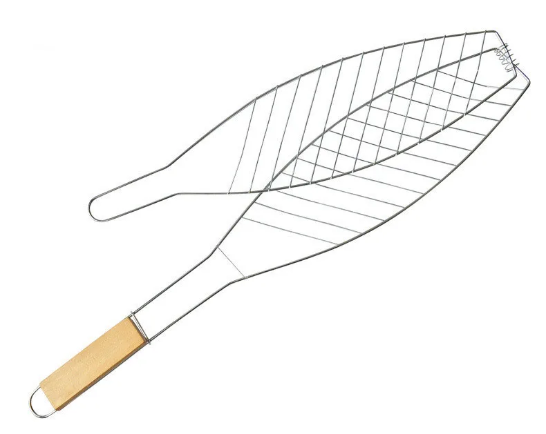 

1PC Stainless Steel Non-stick Mesh Wood Handle Grilled Fish Barbecue Clip Net Outdoor burgers BBQ tools Grill Barbacoa OK 0393