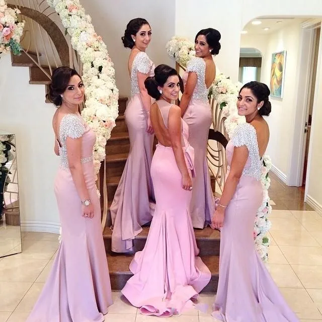 Custom Made Open Back Light Pink Beading Y Mermaid Long Custom Made Open Back Light Pink Beading Y Mermaid Long Bridesmaid Dresses Maid Of Honor For