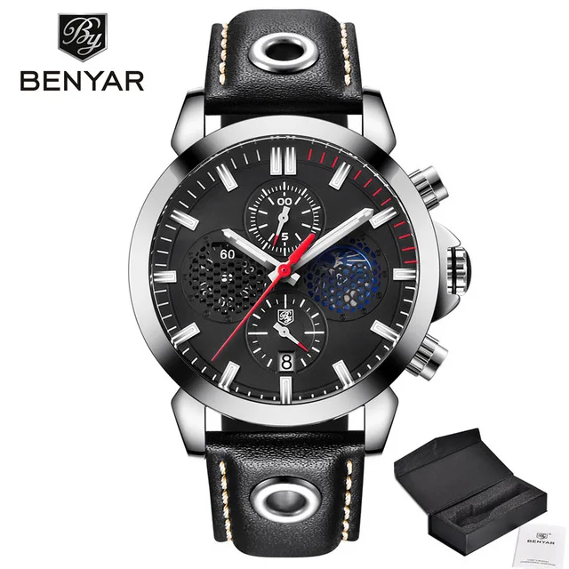 

2018 Benyar Watch Men Fashion Business Quartz Clock Men's Watches Top Brand Luxury Pilot Military Watch Water Relogio Masculino