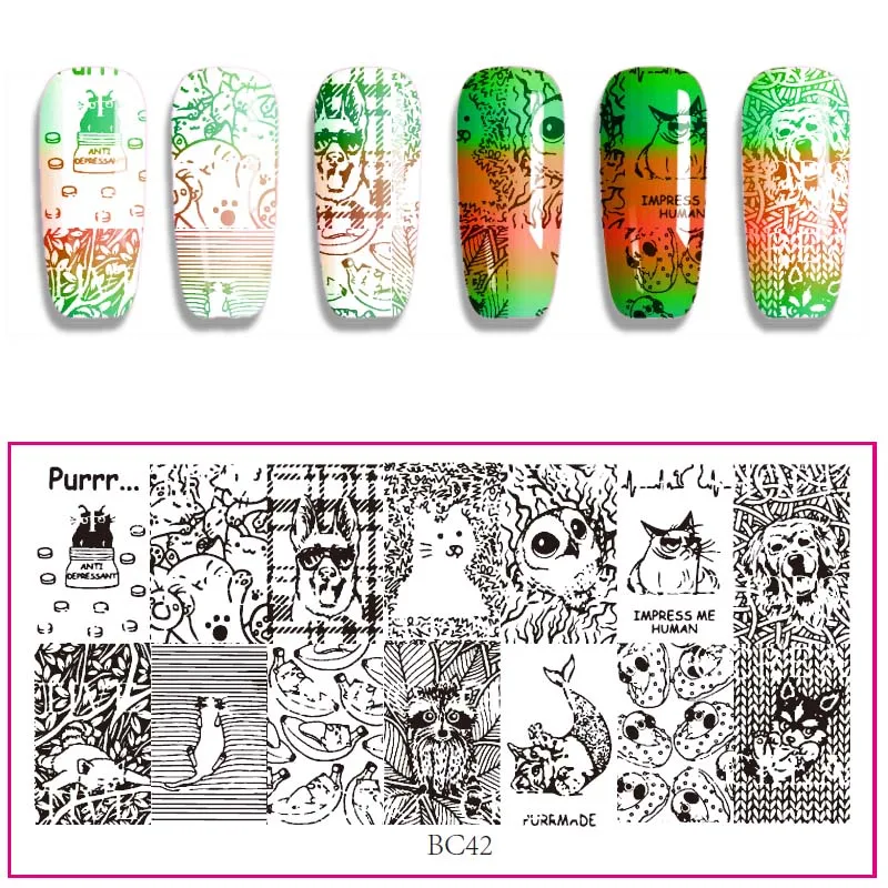 Штамповка ногтей 12*6 см пластины флоры и фауны серии DIY Дизайн ногтей печать шаблон изображения - Цвет: BC42