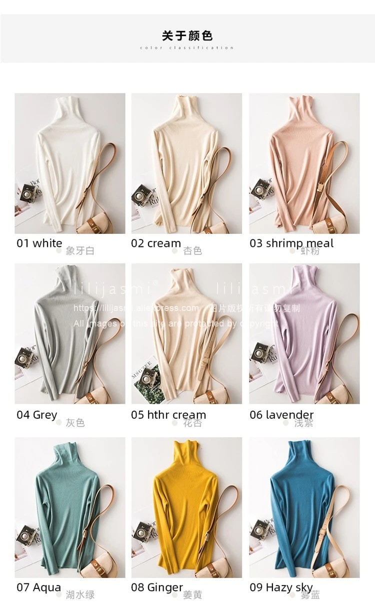 Women's Heap Turtleneck Full Needle Pullover Sweater Viscose Blend Base Model Winter Solid Female Jumper Colors#900