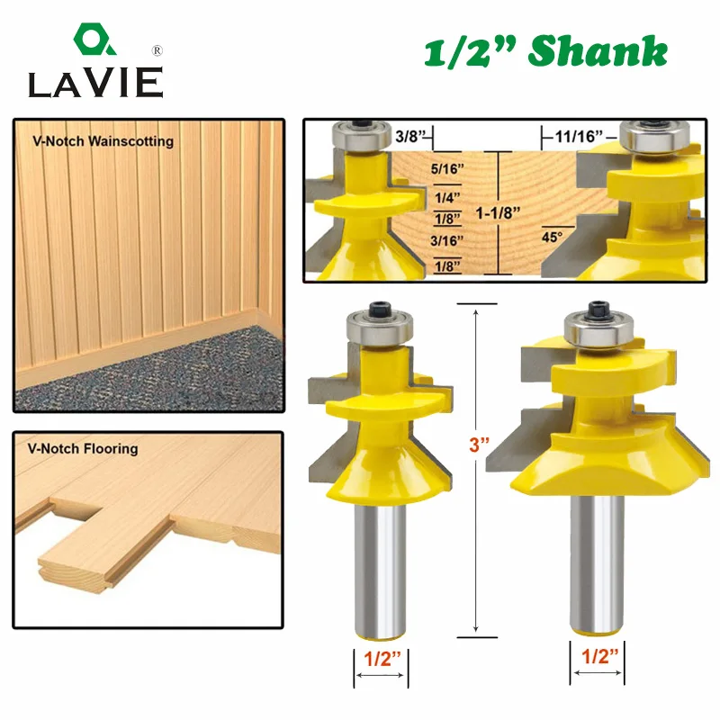 LAVIE 2pcs 12mm 1/2 Shank 120 Degree Router Bit