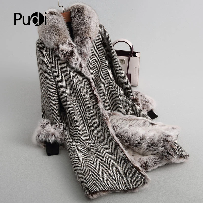 PUDI A18624 женские зимние теплые шерстяные пальто с лисой воротник подкладка из