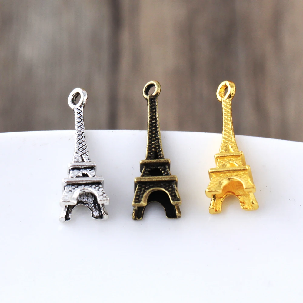

25*8mm 24pcs/lot Antique Bronze Silver Gold Color Plated Charms Bracelet Necklace Accessories Pendant New Fashion Eiffel Tower
