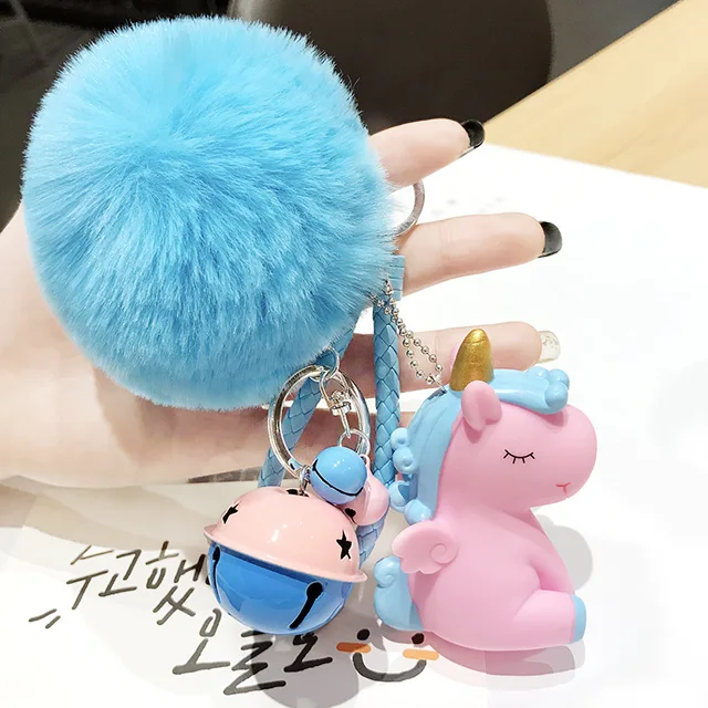 Wholesale Rainbow Soft Rabbit Fur Ball Pom Pom Unicorn Pendant