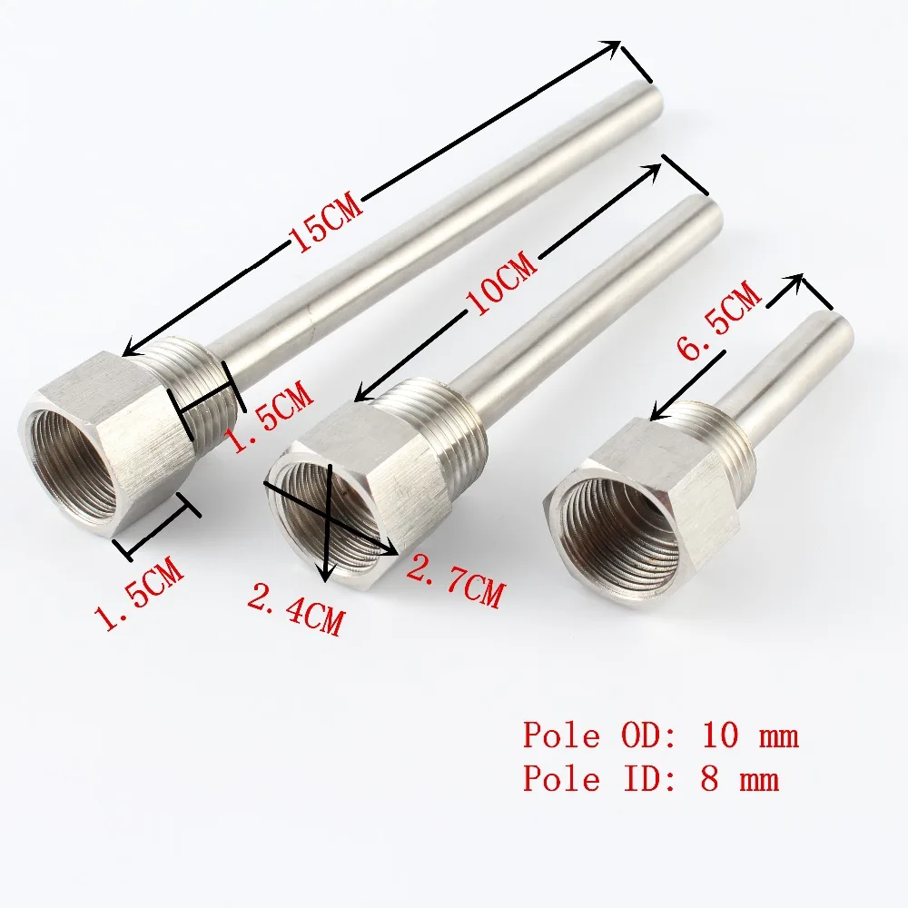 

6.5CM TO 15CM Length Stainless Steel 304 Thermowell Kit With 1/2'' DN15 Lock Nut Homebrew Thermometer Part