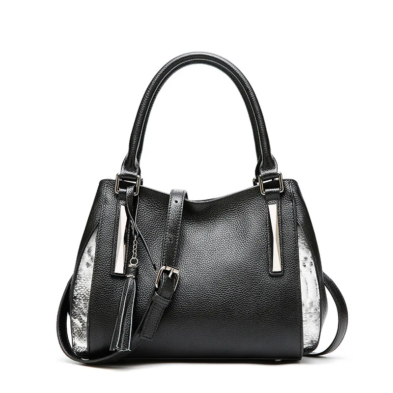 

100% Real Genuine Leather Bags Fashion Women Black Tote Bag Handbags Famous Brands B247