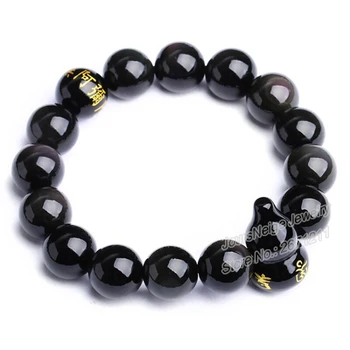 

Dropshipping Black Natural Obsidian Stone Bracelets Amitabha Buddha Beads Gourd Glossary Bracelet Energy Stone Fashion Jewelry