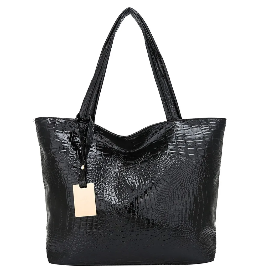 Дамская модная одноцветная Большая вместительная сумка-тоут из кожи аллигатора, роскошные сумки, женские сумки, дизайнерские цветные сумки на плечо - Цвет: Черный