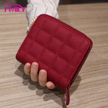 

HMILY Multifunction Purse Wallets Womens Leather Small Money Bag Coin Pocket Wallet Zipper Short Card Holder Female Red Color