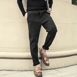 Мужские новые тонкие шерстяные повседневные хлопковые текстурные серые брюки Metrosexual мужские эластичные талии Европейский Стиль Прямые